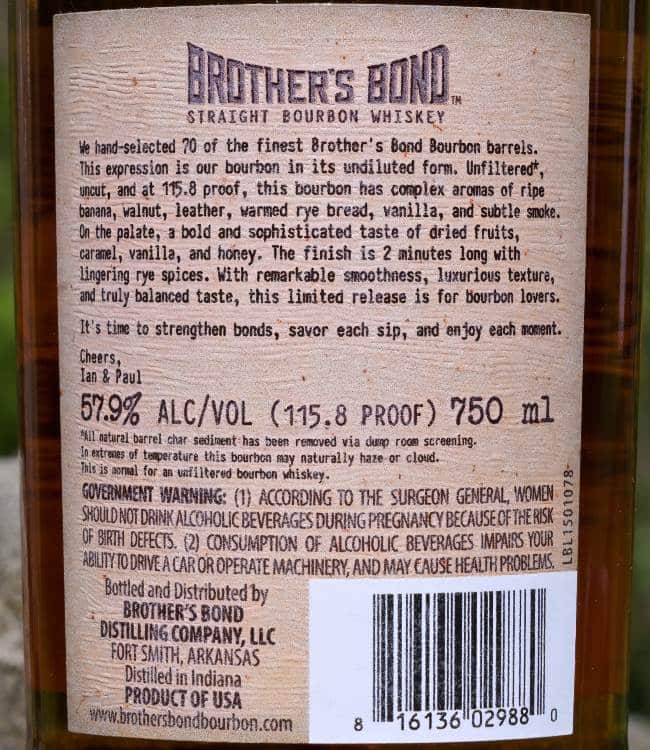 brother's bond cask strength bourbon back