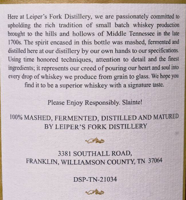 leiper's fork bottled in bond rye back