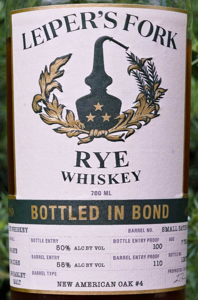 leiper's fork bottled in bond rye front