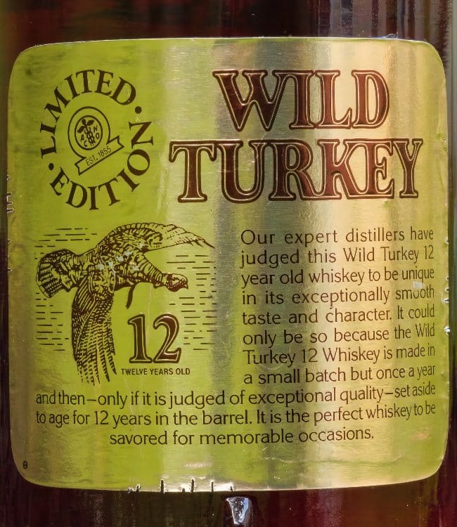 wild turkey 12 year cgf 1991 back