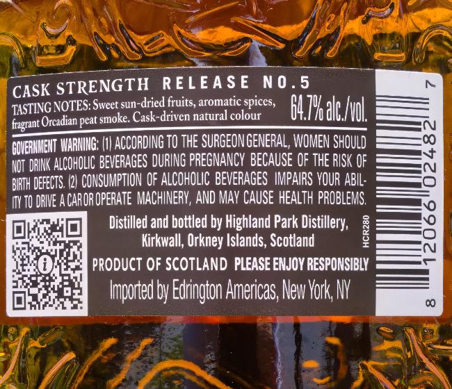 Highland Park Cask Strength Batch 5 back